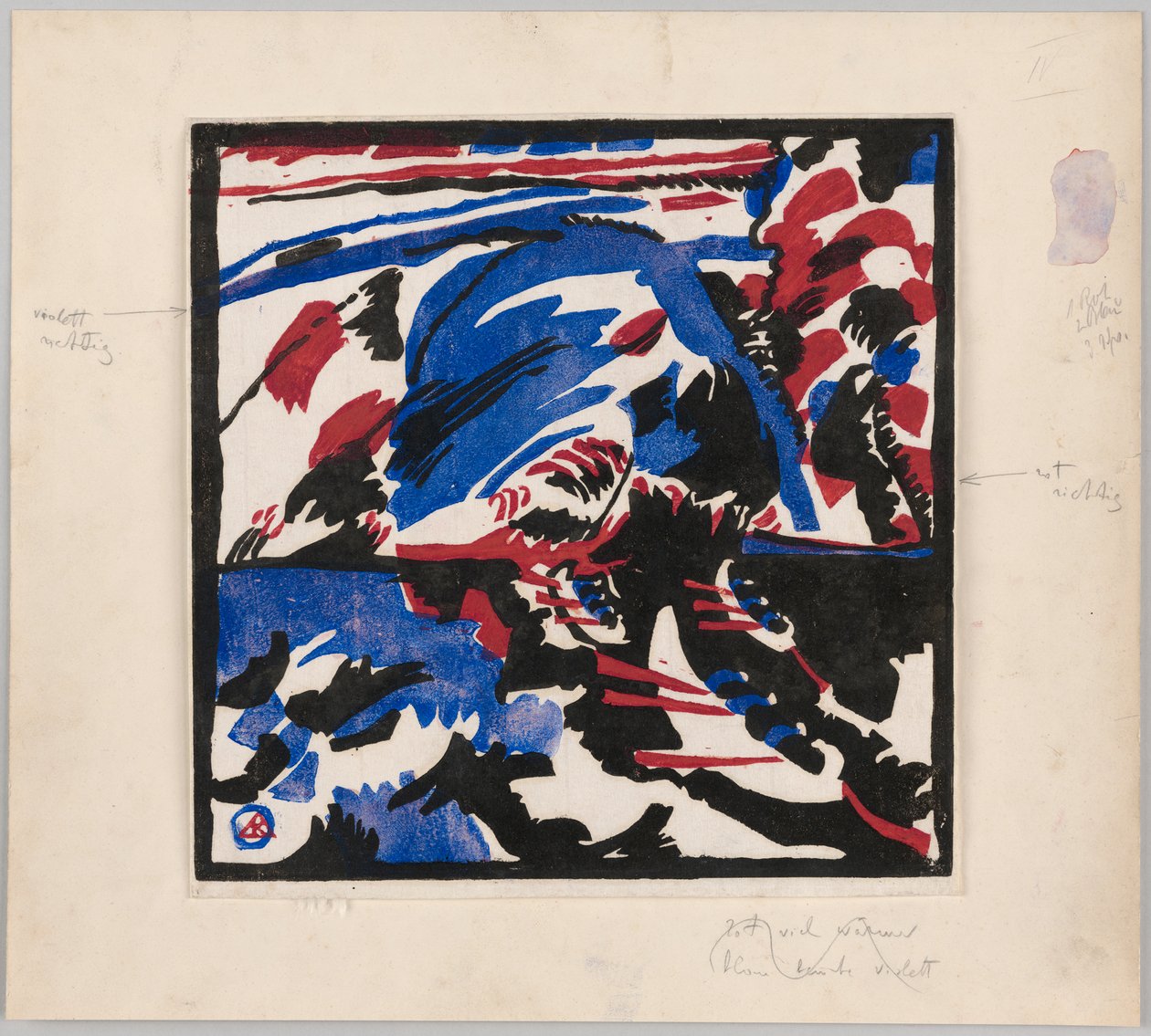 Holzschnitt zu dem Gemälde "Kahnfahrt" (Probedruck mit Anweisungen für Kandinskys Buch "Klänge" (1912), S. 49) da Wassily Kandinsky
