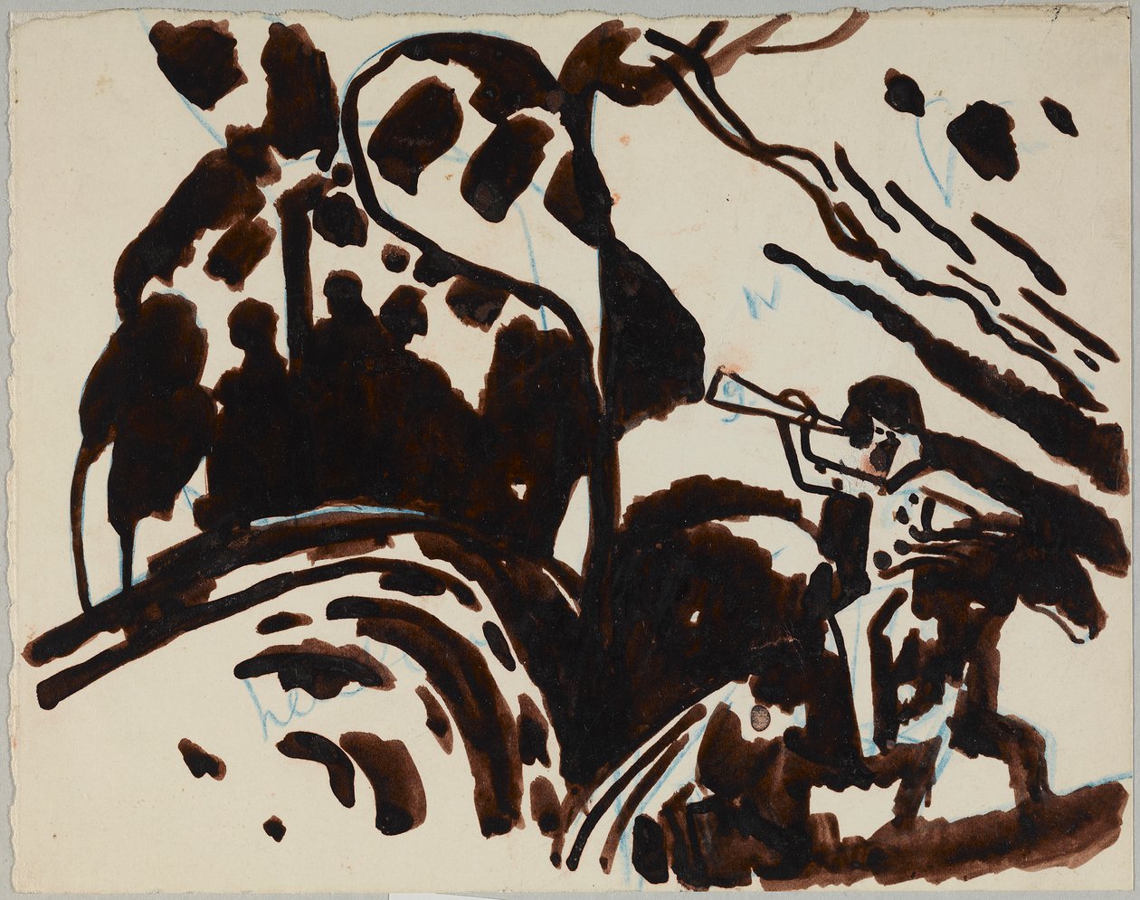 Paesaggio con cavaliere che suona la tromba da Wassily Kandinsky