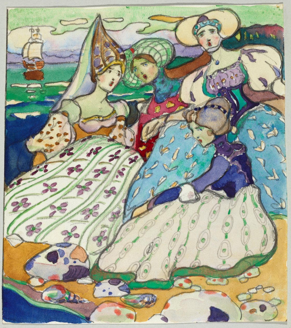 Gruppo di ragazze sulla spiaggia da Wassily Kandinsky