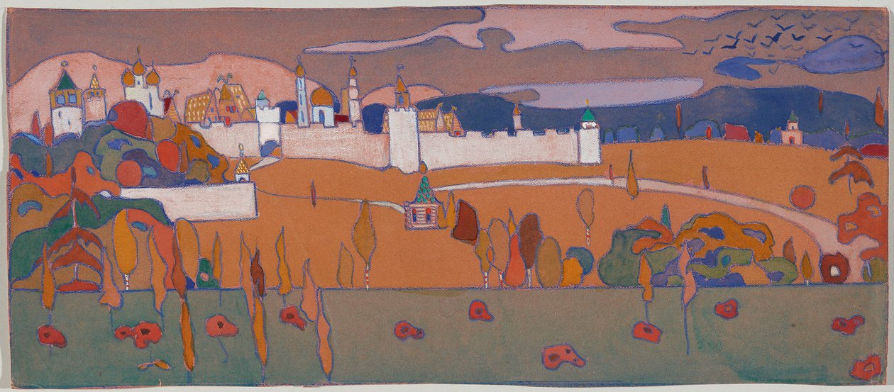 Città fortificata in un paesaggio autunnale da Wassily Kandinsky