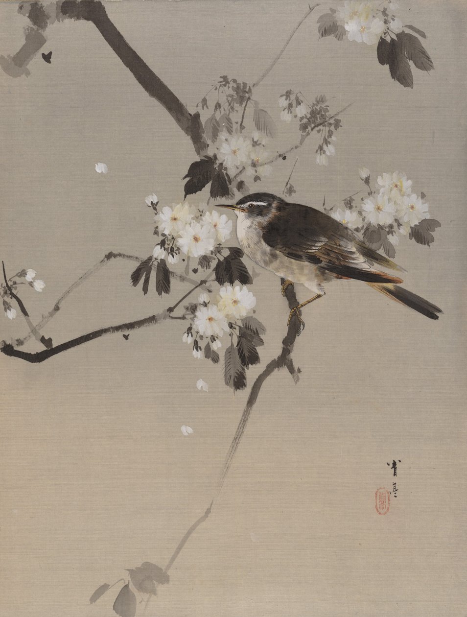 Uccelli su un ramo fiorito, ca. 1887 da Watanabe Seitei