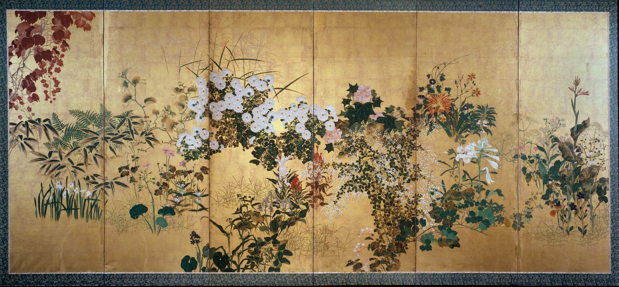 Schermo con fiori autunnali e invernali, inizio XVIII secolo da Watanabe Shiko