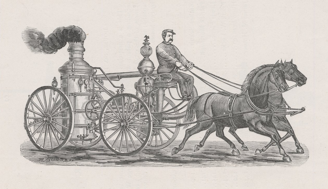 Illustrazione del motore antincendio R.A. Williams No.17, dal Report of the Board of Police, nel Fire Department, al Common Council della città di Chicago, pg. 60., 1872 da Waters and Son Waters and Son