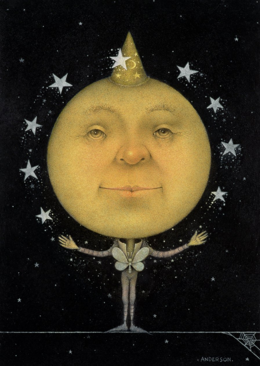 Luna piena giocoliera (matita e pastello colorato su carta) (coppia di 150067) da Wayne Anderson