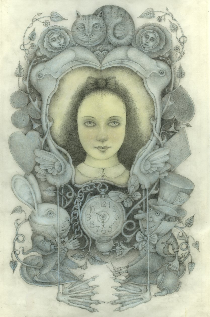 Ritratto di Alice allo specchio, 2022 (grafite, matite colorate, acquerello) da Wayne Anderson