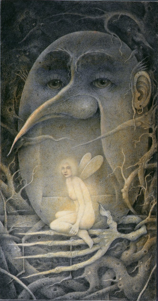 Minacciando Humpty Dumpty e la Fata. "Se oggi scendi nel bosco...". da Wayne Anderson