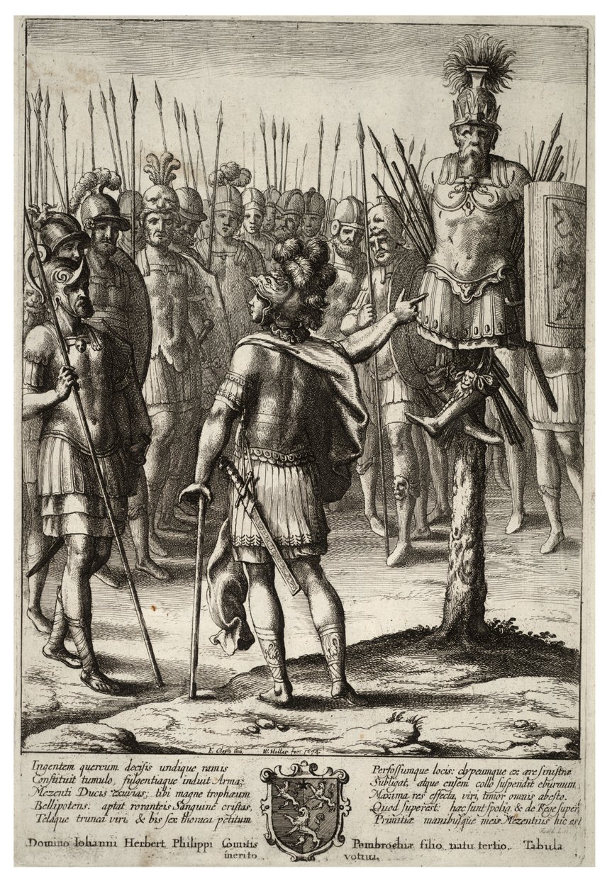 Enea erige un trofeo delle armi di Mezenzio. Stato 2 da Wenceslaus Hollar