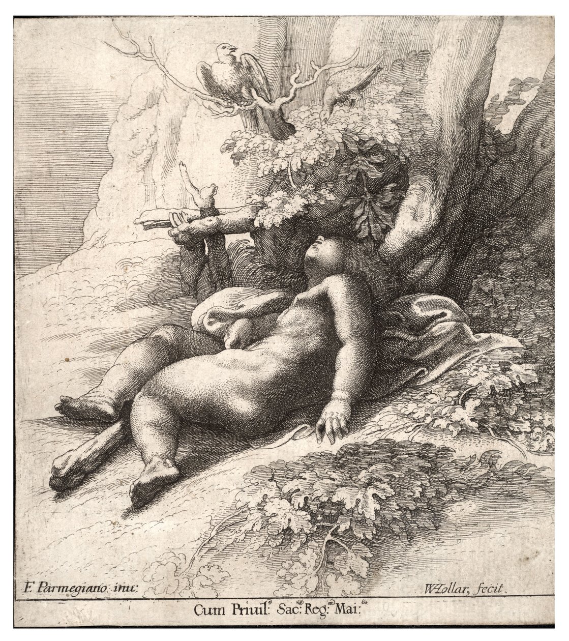 Infante Ercole addormentato, dopo Parmigianino (Stato 2) da Wenceslaus Hollar