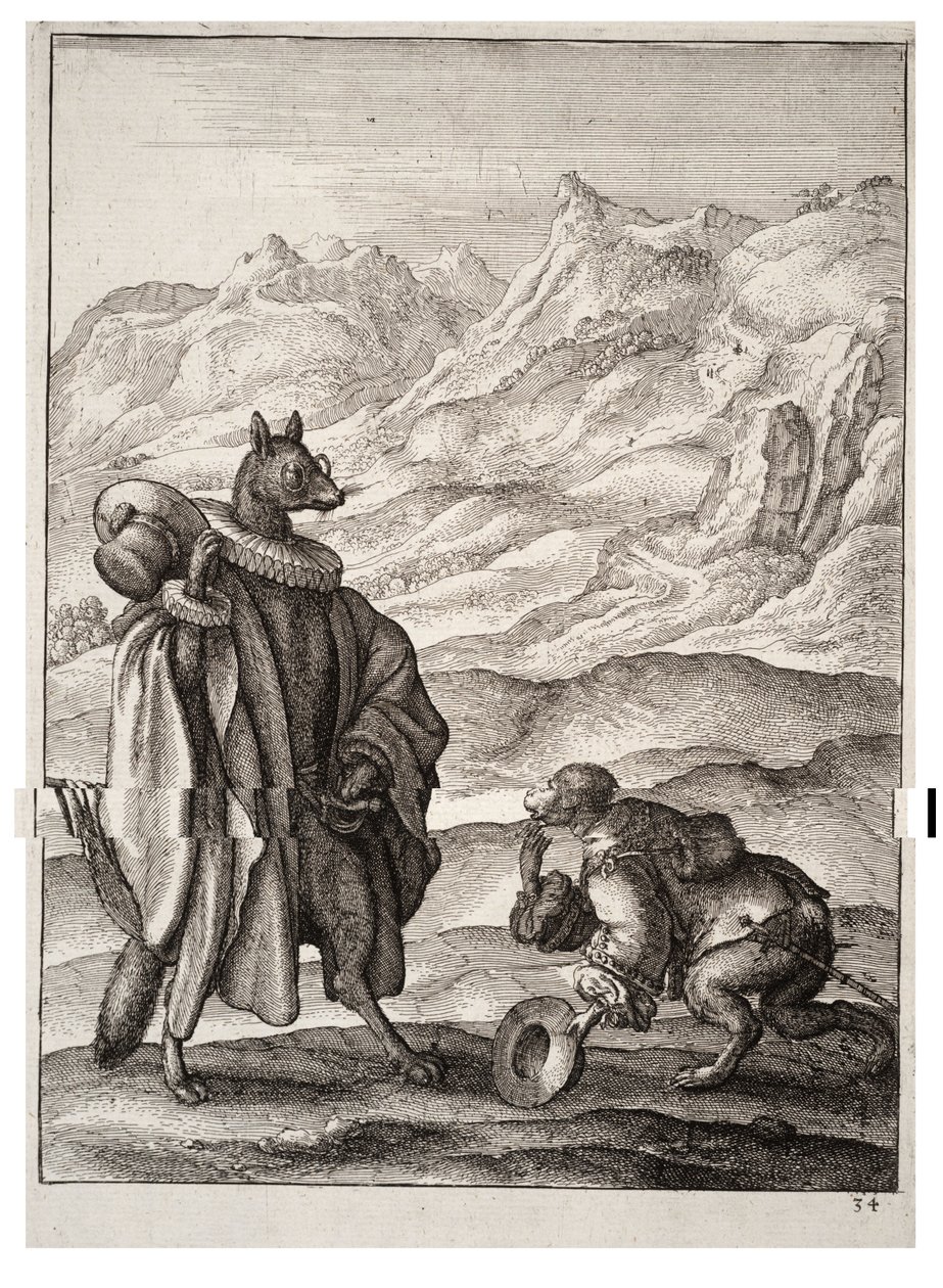 La scimmia francese e la volpe spagnola da Wenceslaus Hollar