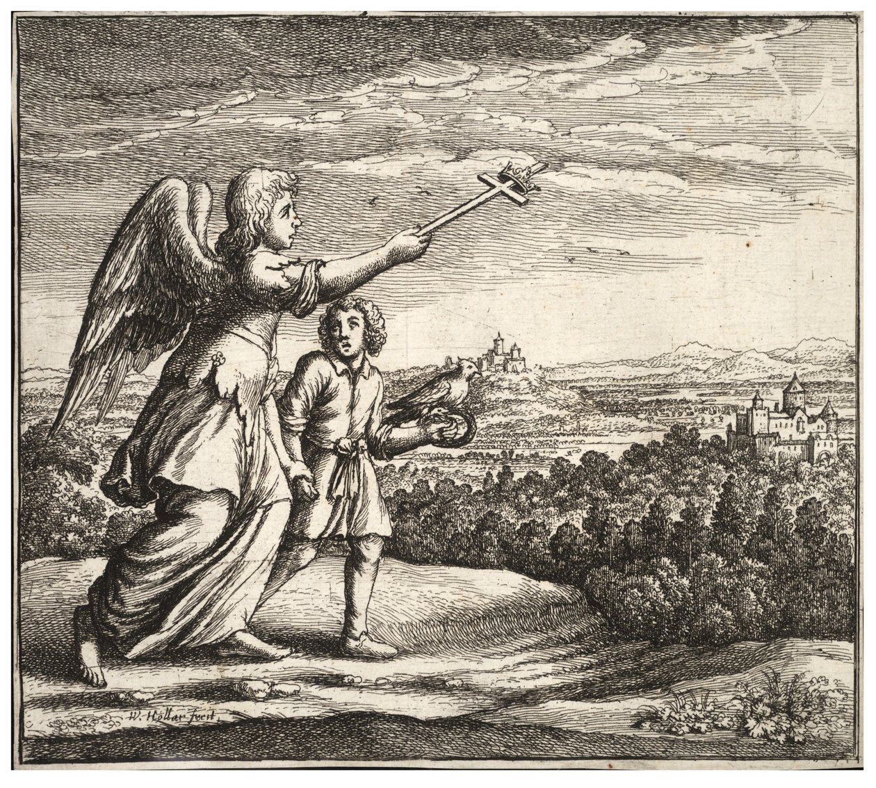 La guida angelica (Stato 1) da Wenceslaus Hollar