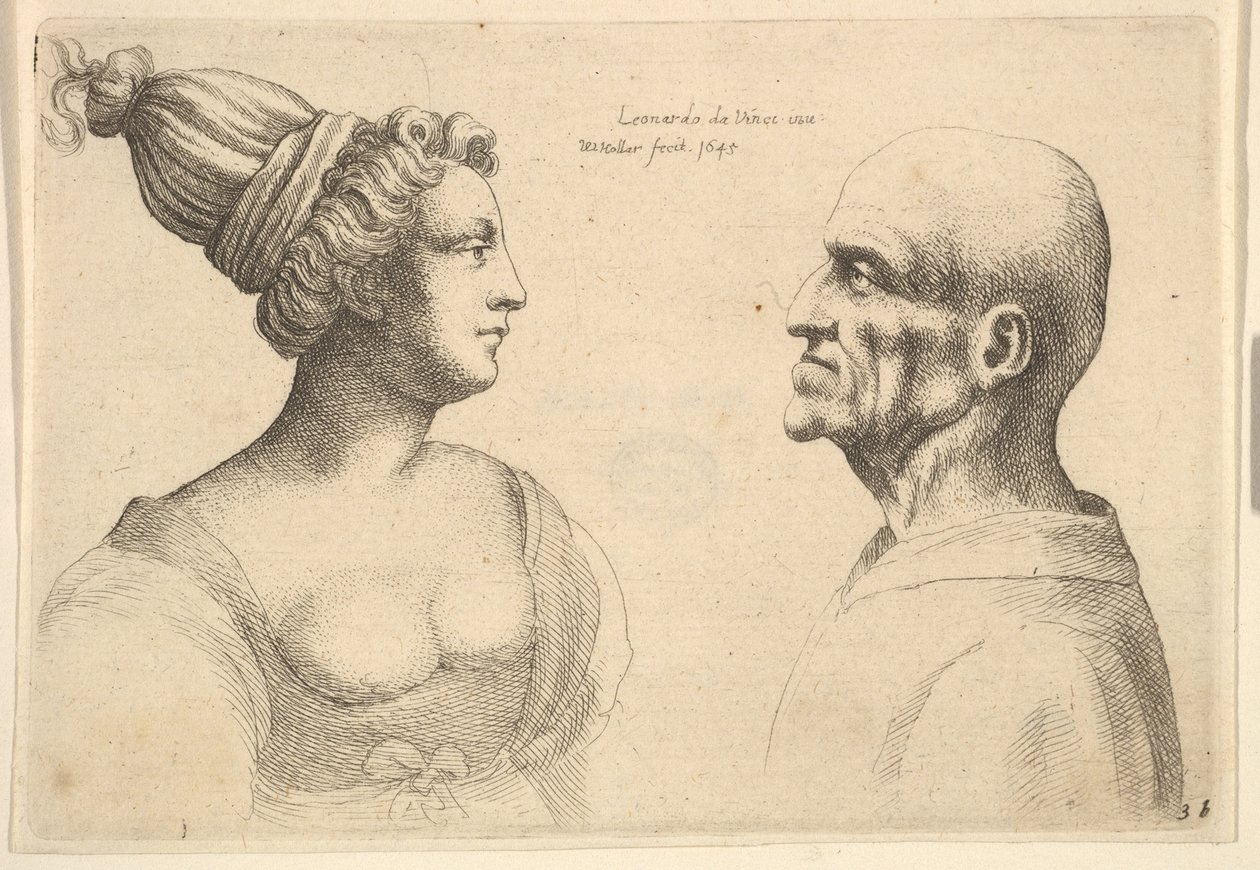 Una donna con i capelli legati e un uomo calvo che si guardano, 1645 da Wenceslaus Hollar