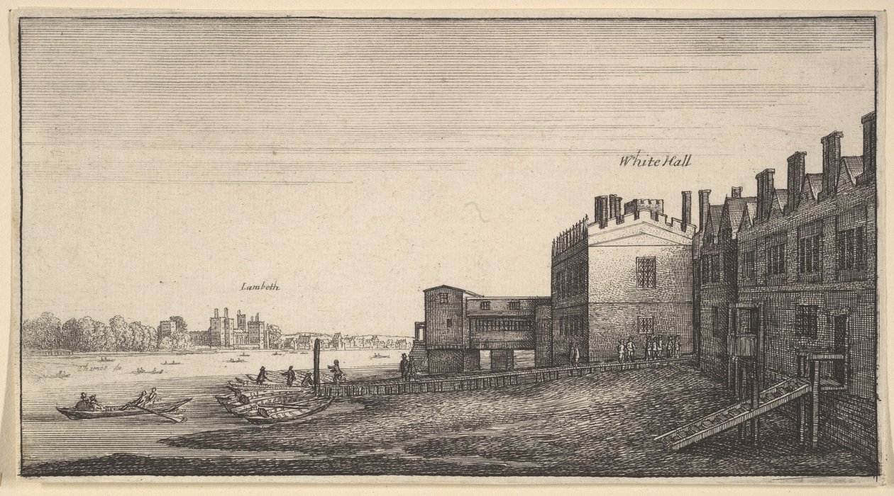 Veduta del Palazzo di Lambeth dal fiume a Whitehall Stairs, 1625-77 da Wenceslaus Hollar