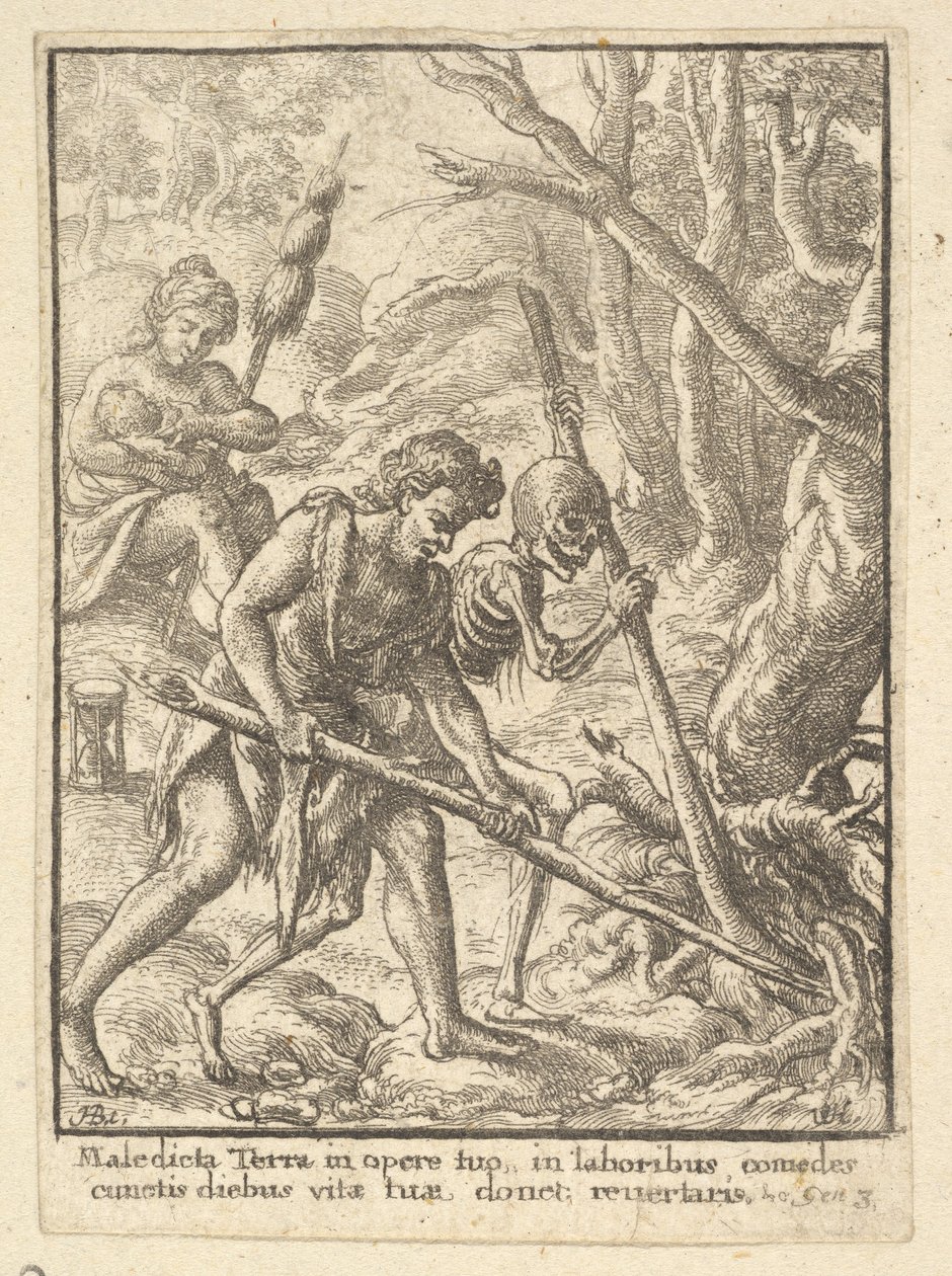 Adamo che ara dalla Danza della Morte da Wenceslaus Hollar