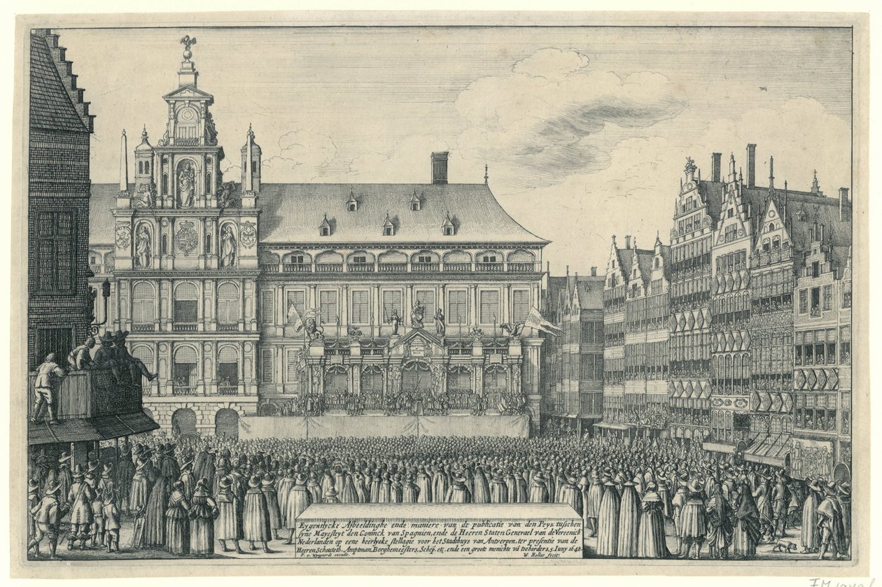Annuncio della Pace di Münster ad Anversa, 1648 da Wenceslaus Hollar