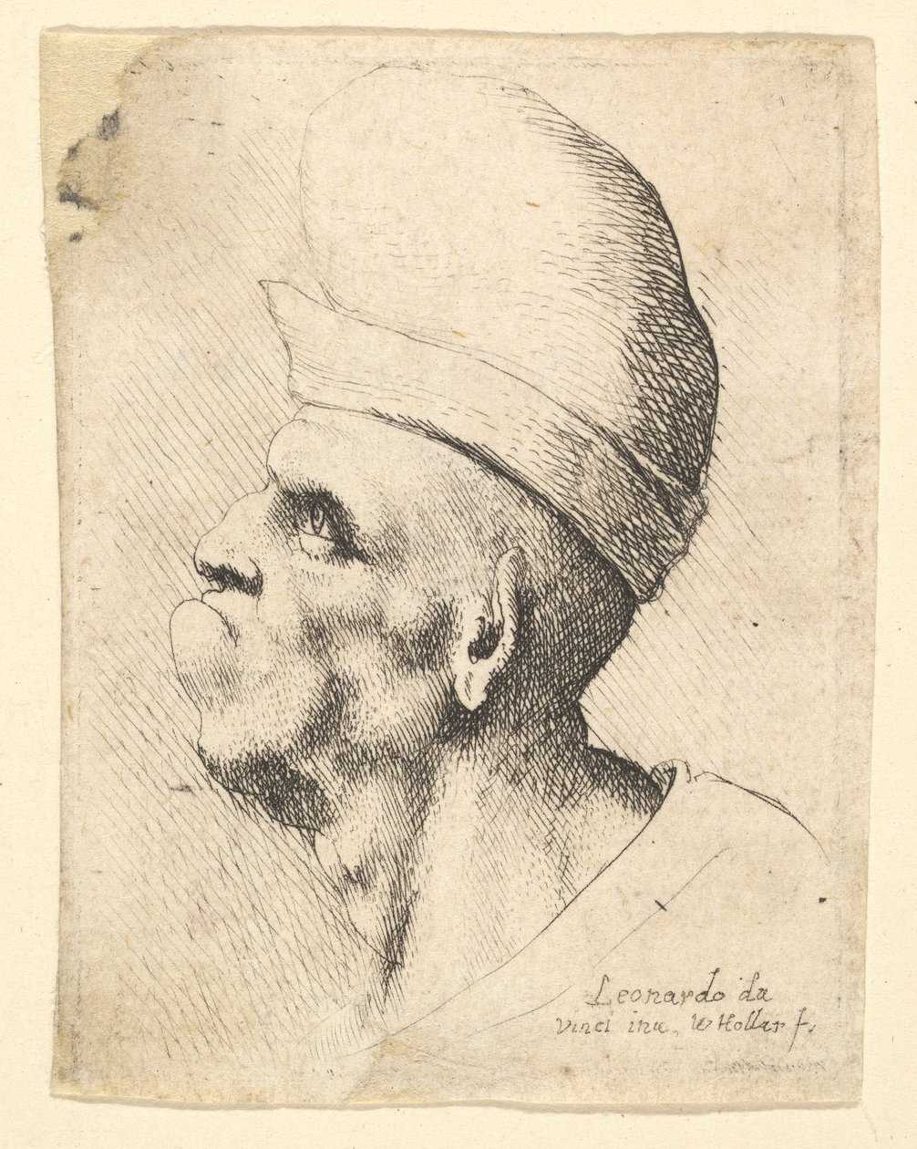 Busto di un uomo deforme con un cappello bulboso di profilo a sinistra da Wenceslaus Hollar