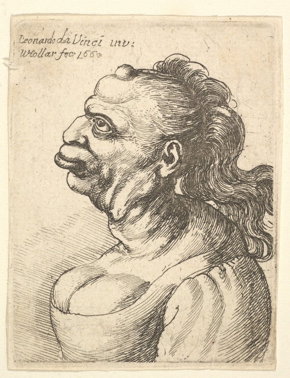 Busto di una donna con abito scollato, con labbra sporgenti, crescita sulla fronte, prominente..., 1660 da Wenceslaus Hollar