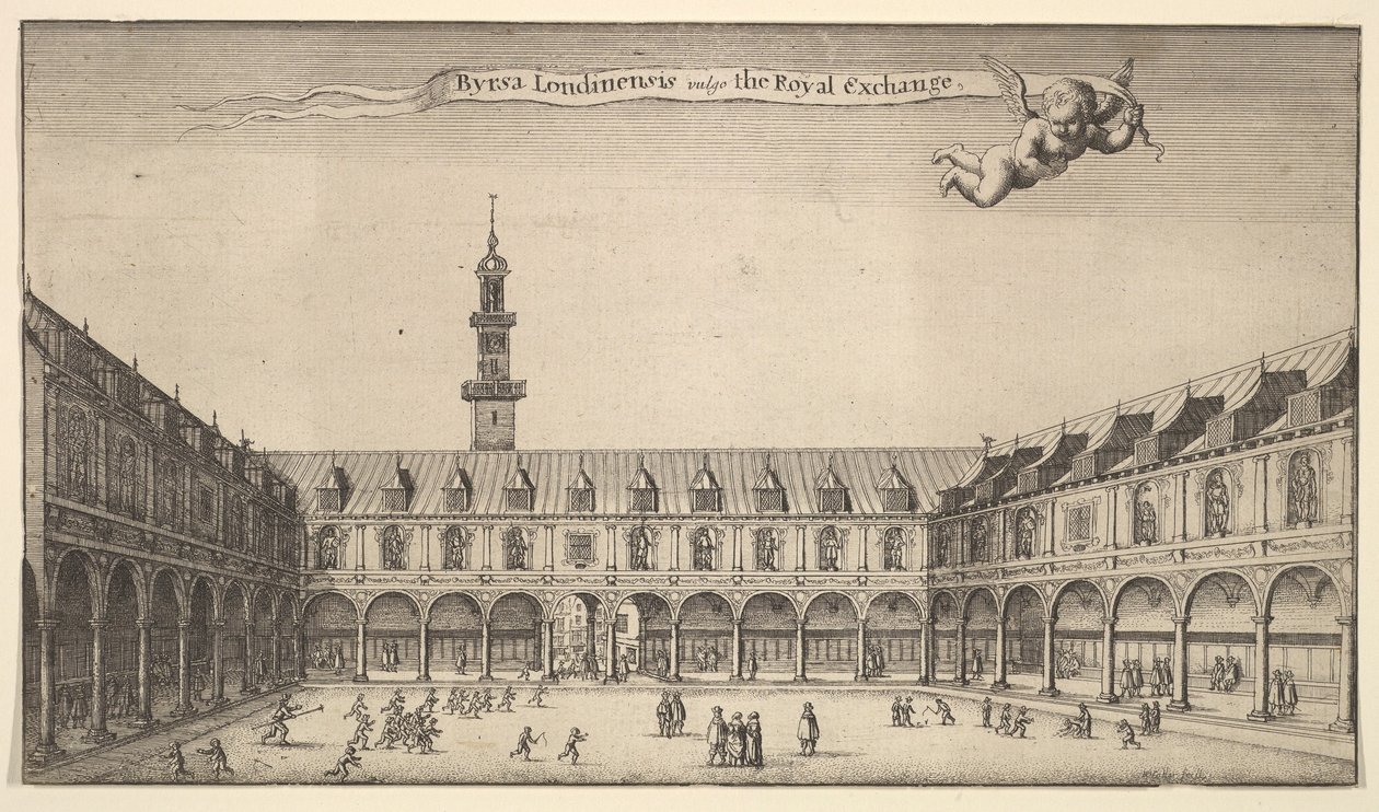 Byrsa Londinensis vulgo the Royal Exchange, Royal Exchange, Londra, ca. 1647 da Wenceslaus Hollar