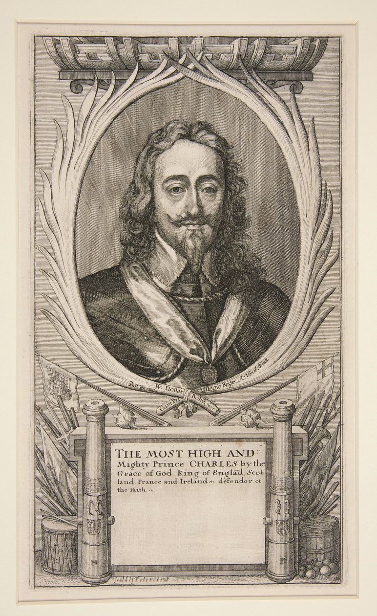 Carlo I e gli accampamenti del suo esercito durante la guerra di Scozia (versione ridotta: solo ritratto) da Wenceslaus Hollar
