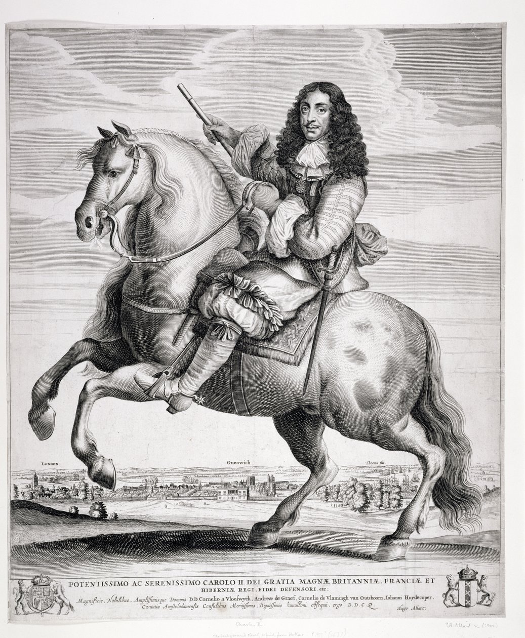 Ritratto equestre di Carlo II con un paesaggio da Wenceslaus Hollar