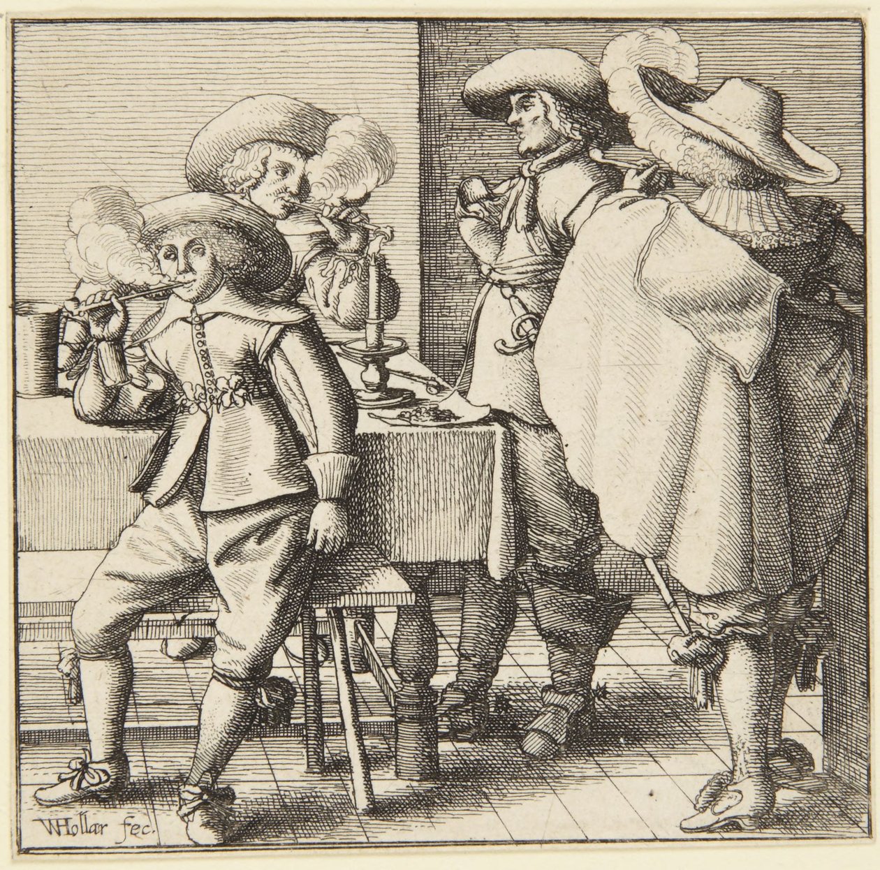Quattro uomini che fumano da Wenceslaus Hollar