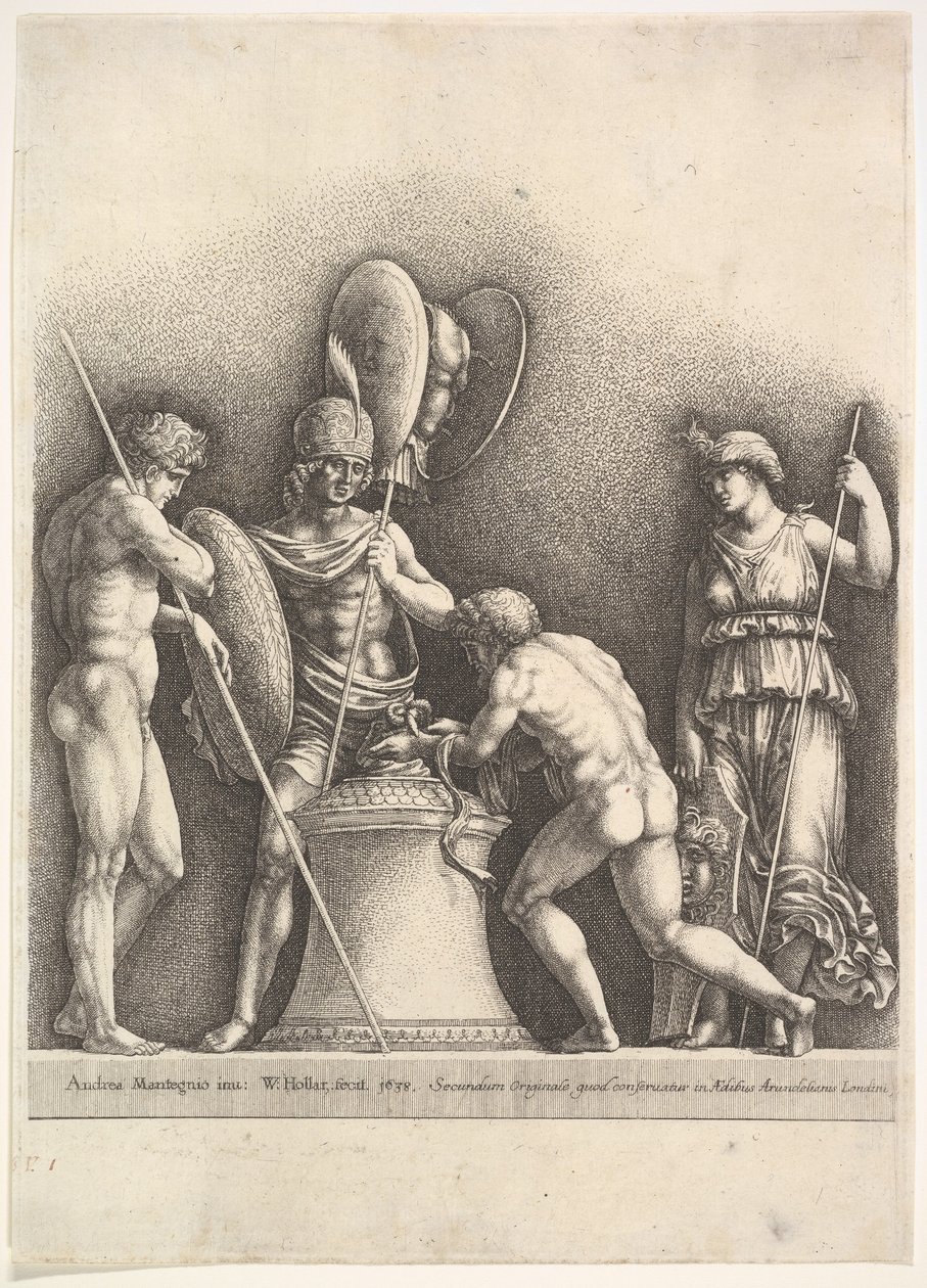 Quattro figure classiche sacrificio pagano da Wenceslaus Hollar