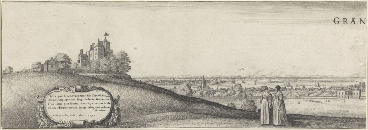 Veduta di Greenwich (piatto sinistro) da Wenceslaus Hollar
