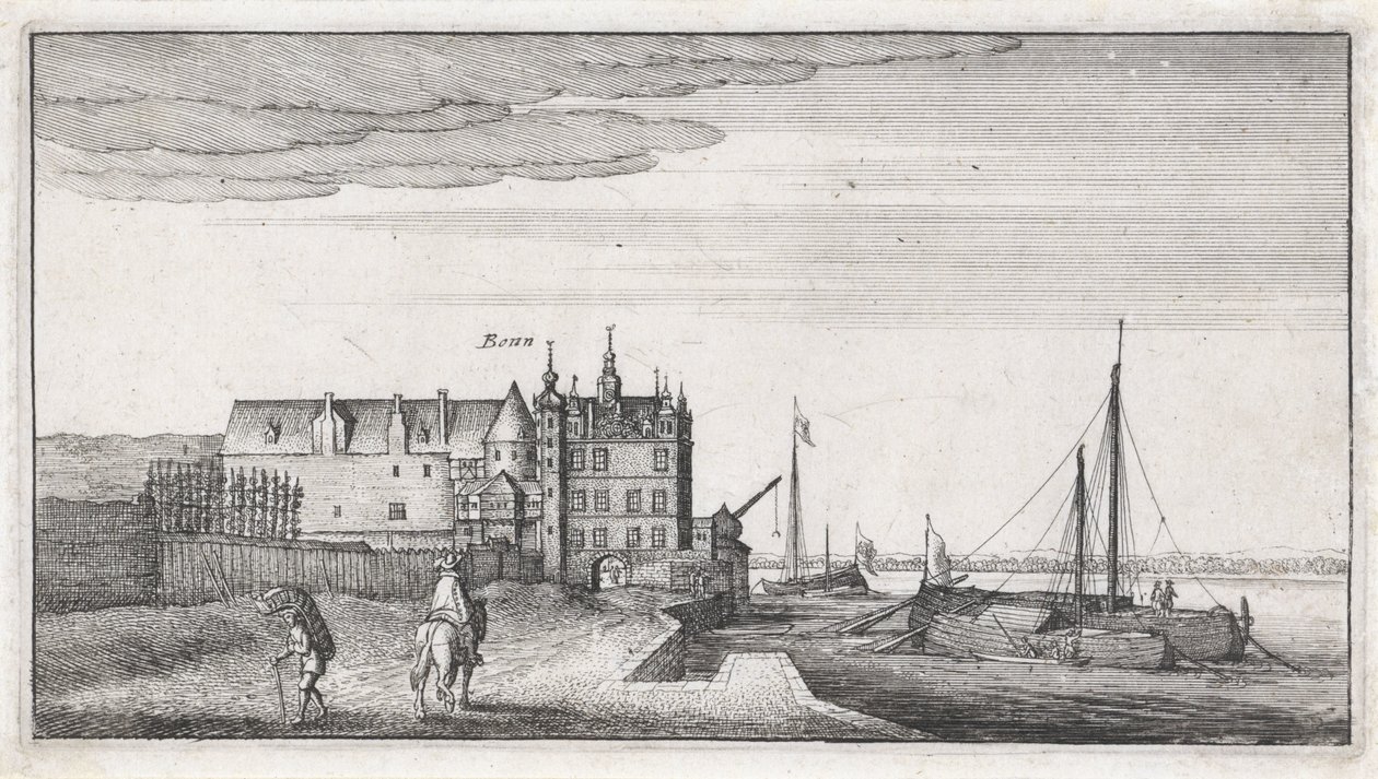 Vista della cancelleria sul Reno, nei pressi di Bonn da Wenceslaus Hollar