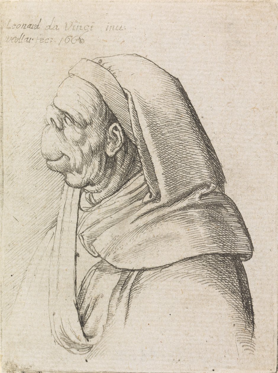 Profilo grottesco di un uomo che indossa un cappuccio da Wenceslaus Hollar