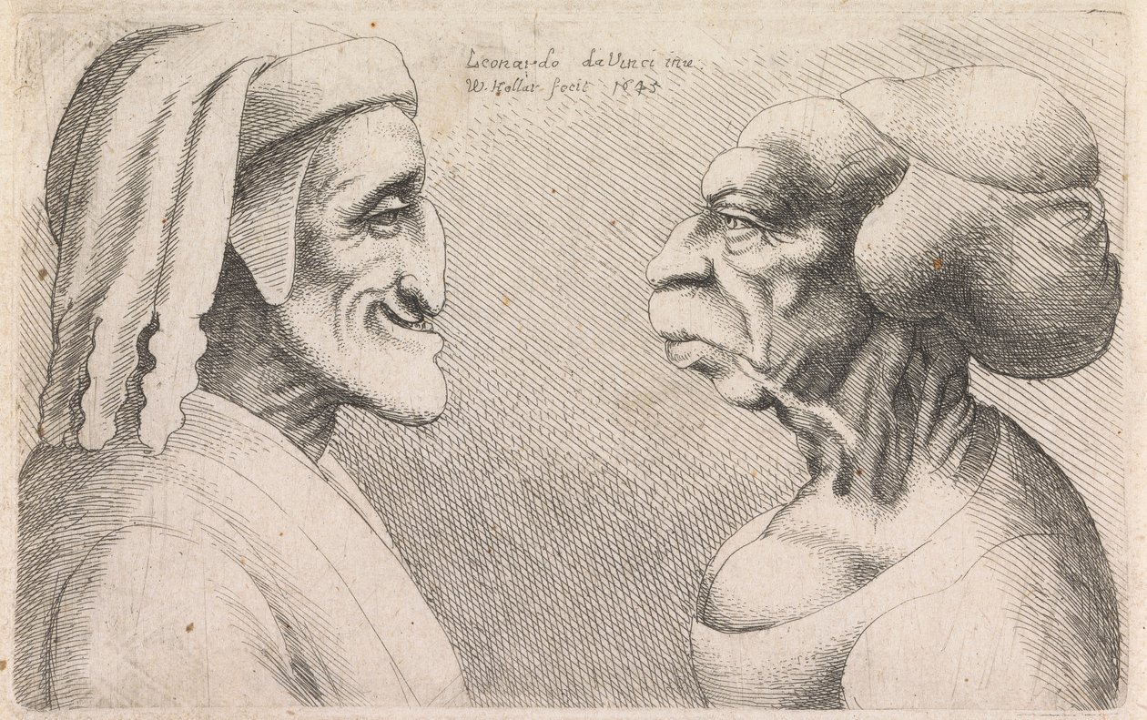 Profili grotteschi di un uomo e una donna che si guardano da Wenceslaus Hollar