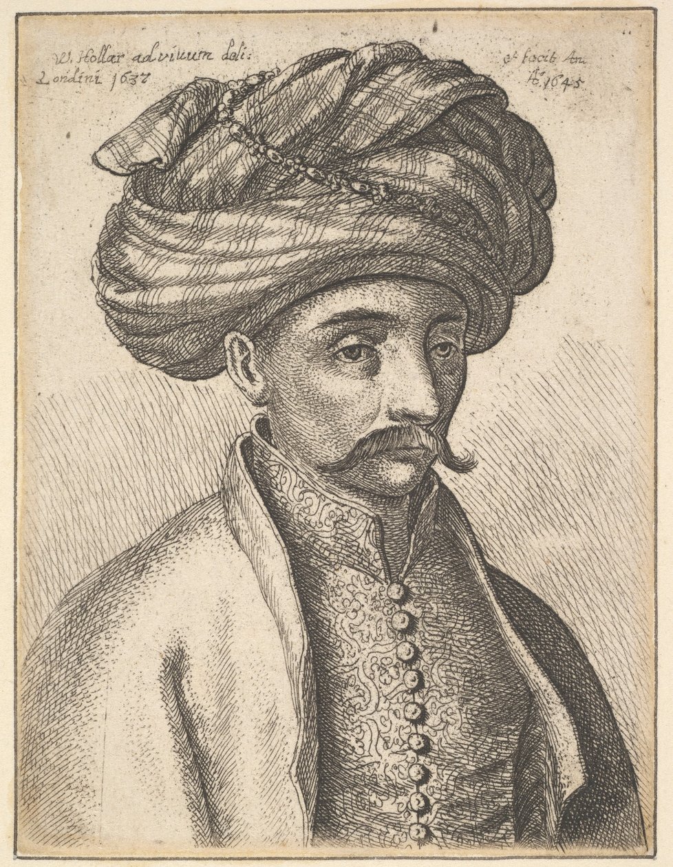 Testa e spalle di un uomo turco, con i baffi e un grande turbante da Wenceslaus Hollar