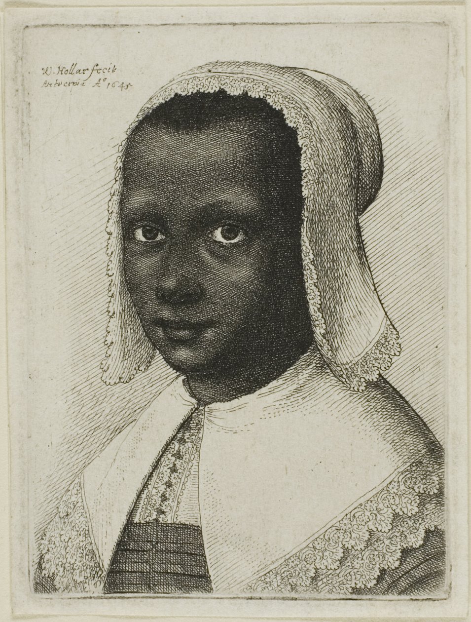 Testa di una donna nera con cappello di pizzo da Wenceslaus Hollar