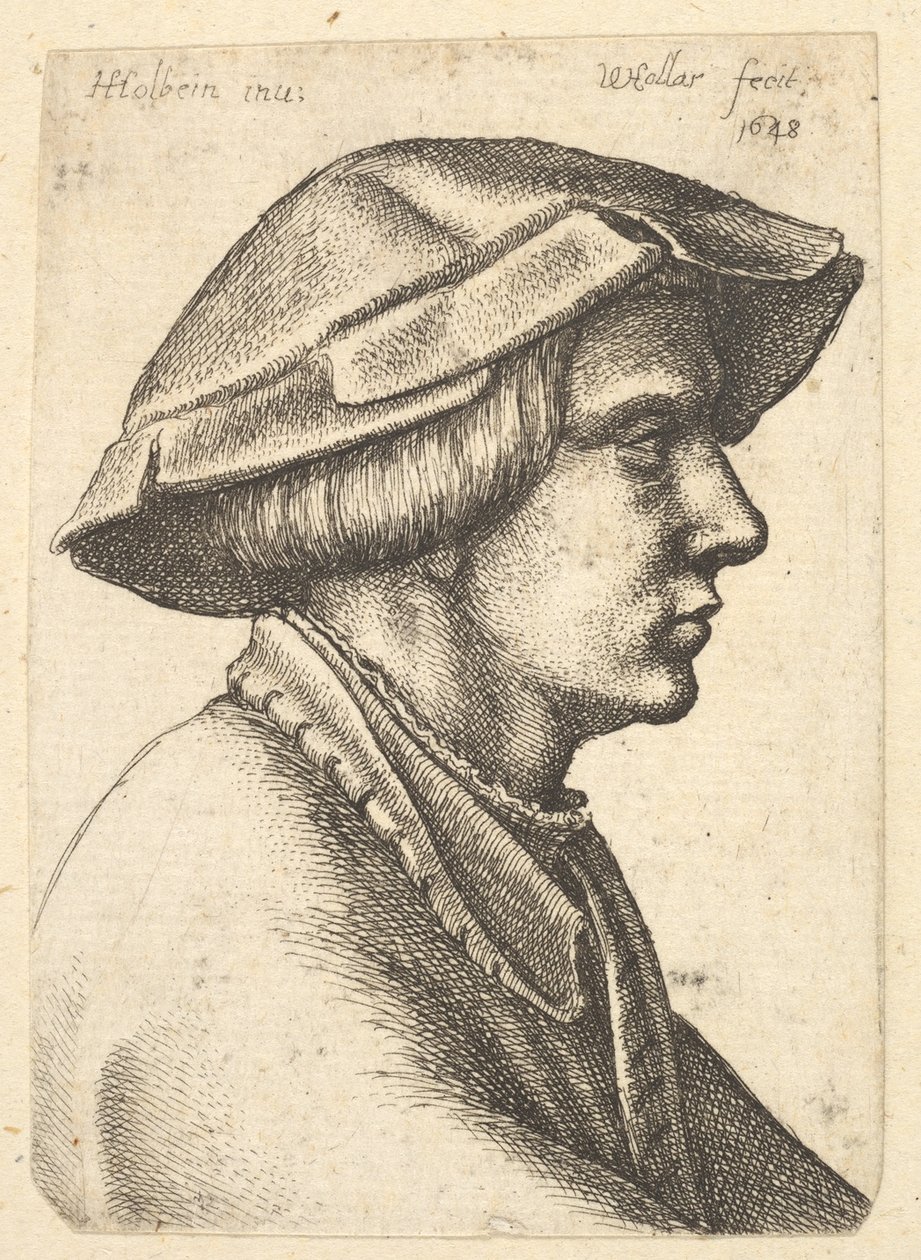 Testa di giovane uomo con cappello di profilo a destra da Wenceslaus Hollar