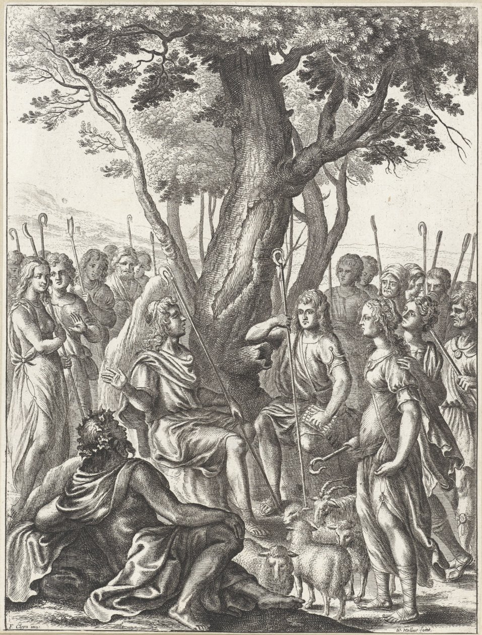 Il pastore Meliboeus giudica il gioco dei pastori Corydon e Thyrsis da Wenceslaus Hollar