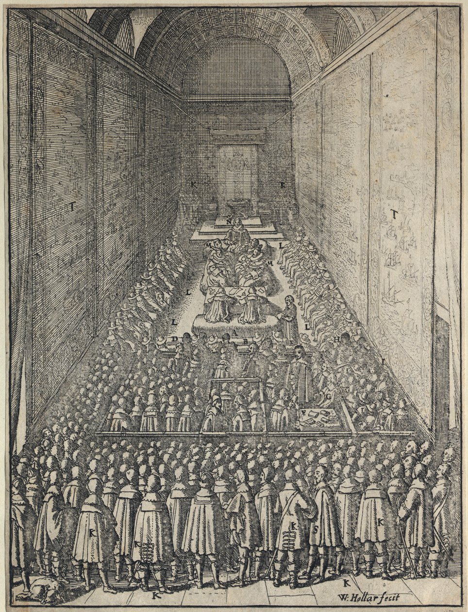 Interno della Camera dei Lord in sessione, Palazzo di Westminster, Londra, c. 1650 da Wenceslaus Hollar