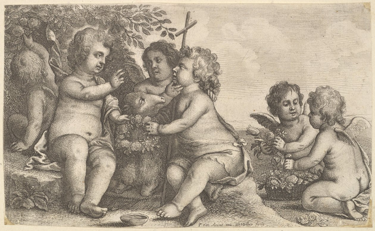 Gesù, San Giovanni Battista e quattro cherubini da Wenceslaus Hollar