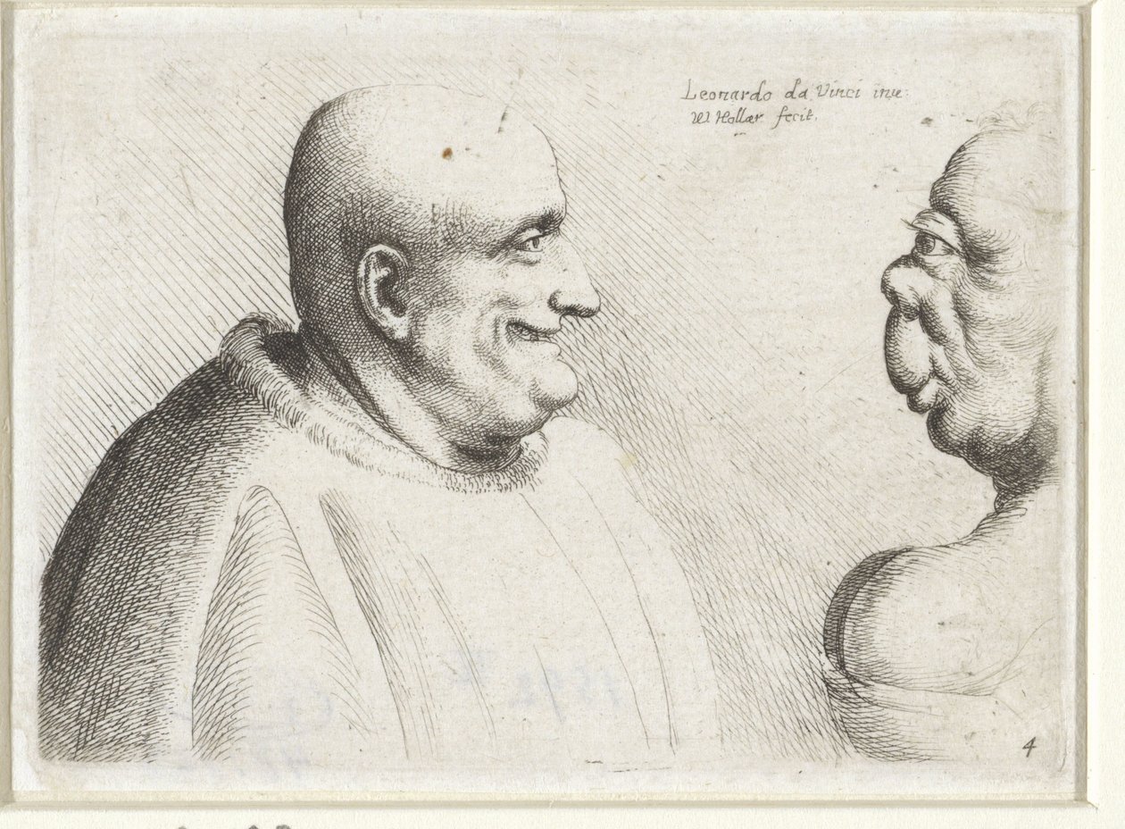 Teste di un uomo calvo e di una donna grottesca da Wenceslaus Hollar