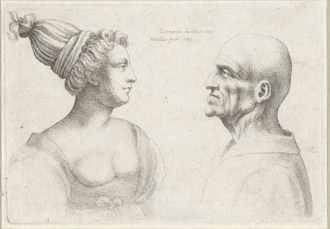 Teste di un uomo calvo e di una donna con turbante da Wenceslaus Hollar