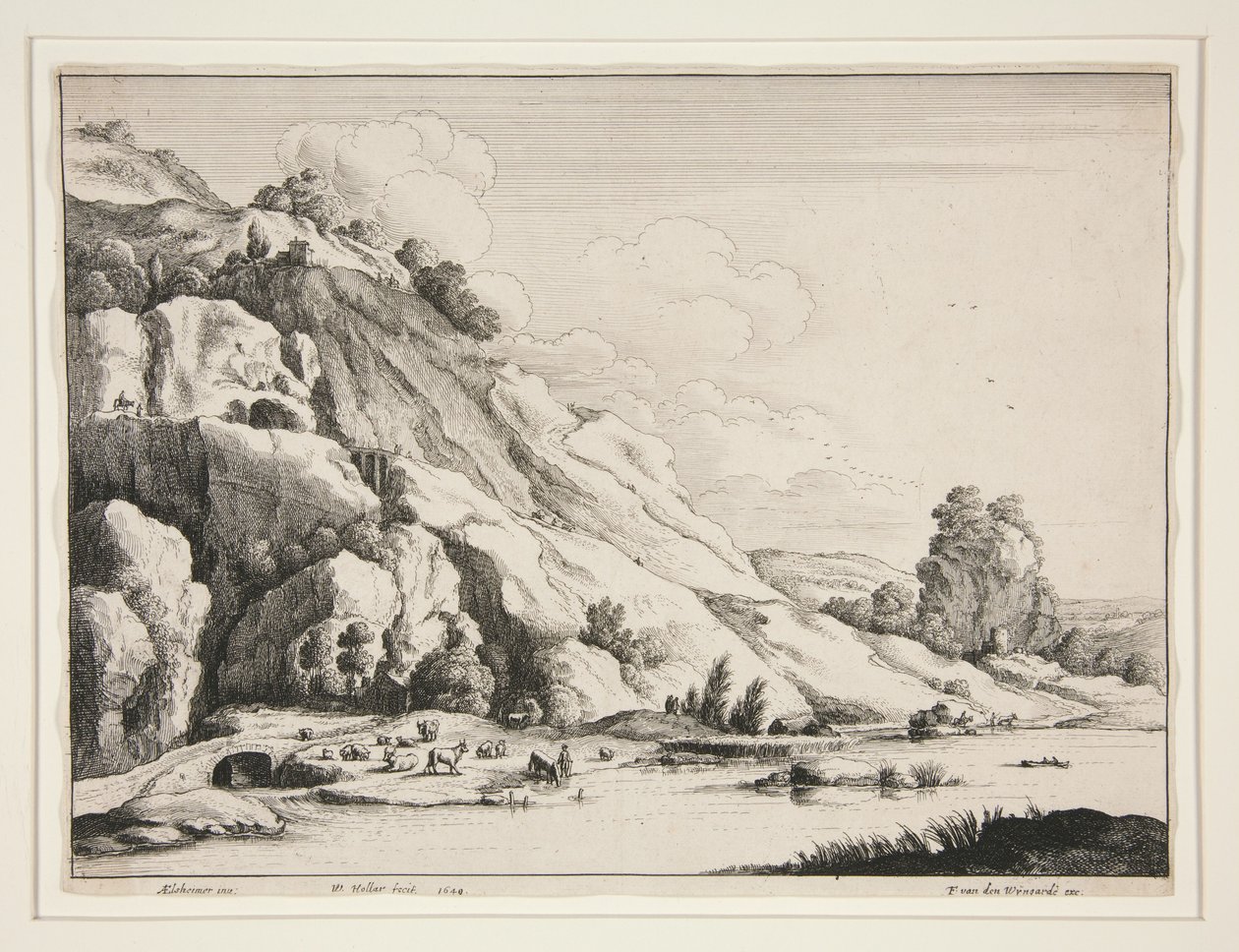 Paesaggio con ponte di pietra da Wenceslaus Hollar