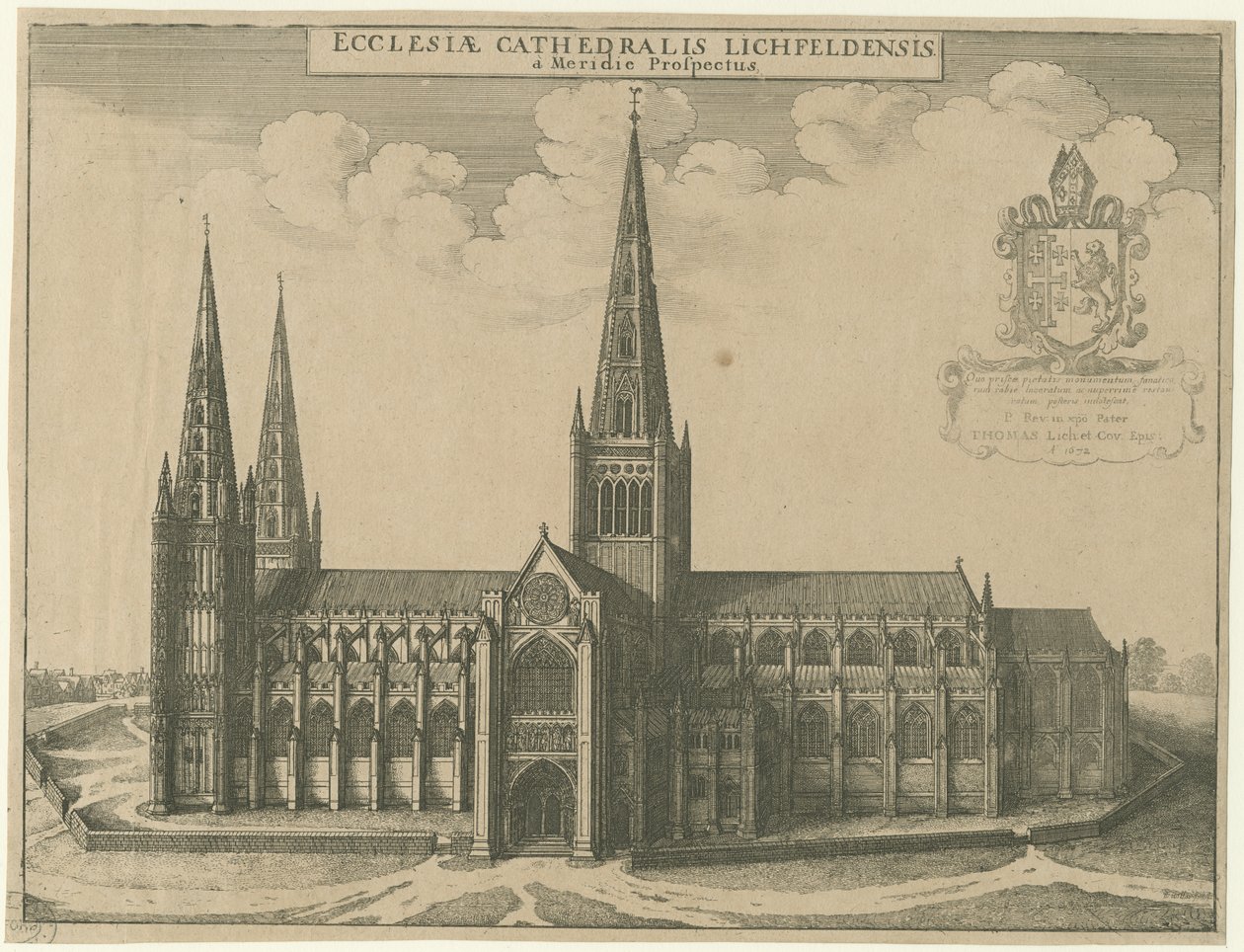 Cattedrale di Lichfield - Vista Sud: incisione da Wenceslaus Hollar