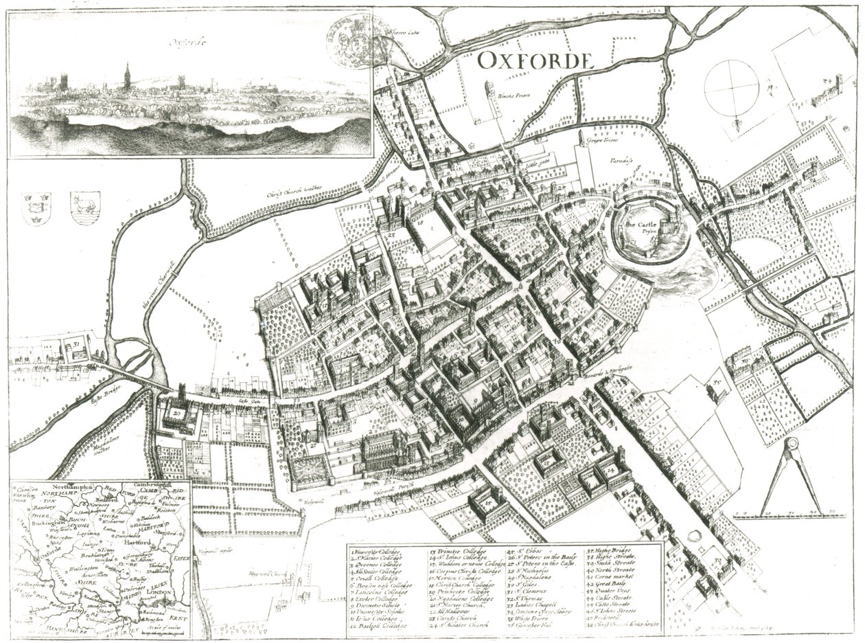 Mappa di Oxford, 1643 da Wenceslaus Hollar