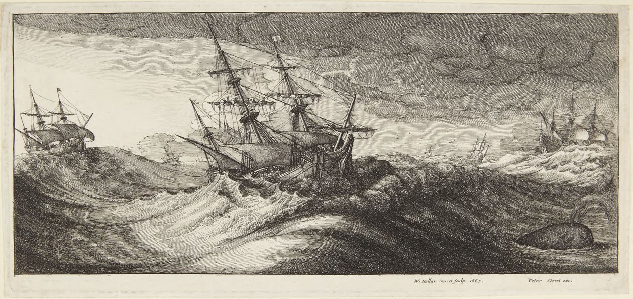 Un marine nella tempesta da Wenceslaus Hollar