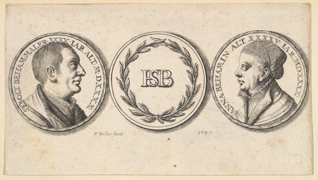 Medaglioni con ritratti di Sebald Beham e Anna Beham da Wenceslaus Hollar
