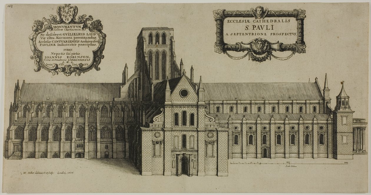 La vecchia cattedrale di Saint Paul da nord da Wenceslaus Hollar