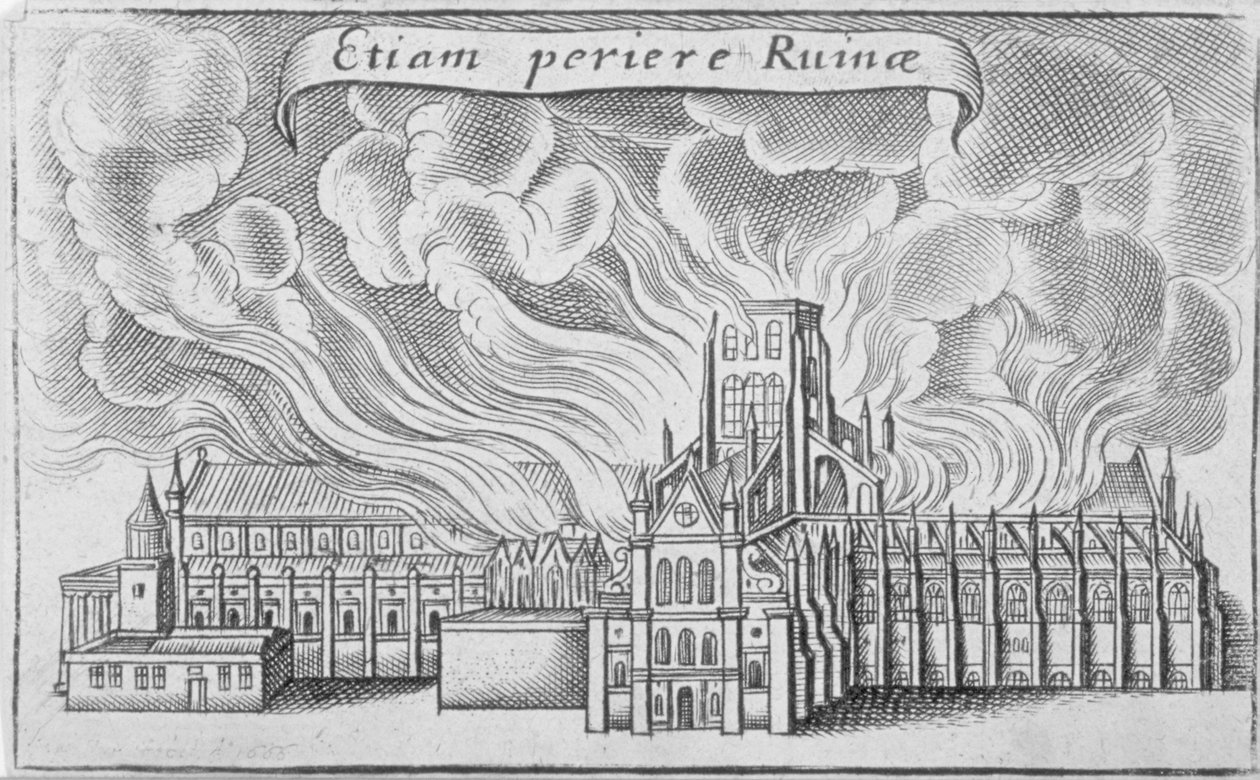 La Vecchia Cattedrale di San Paolo in Fiamme nel Grande Incendio di Londra, 1666 da Wenceslaus Hollar