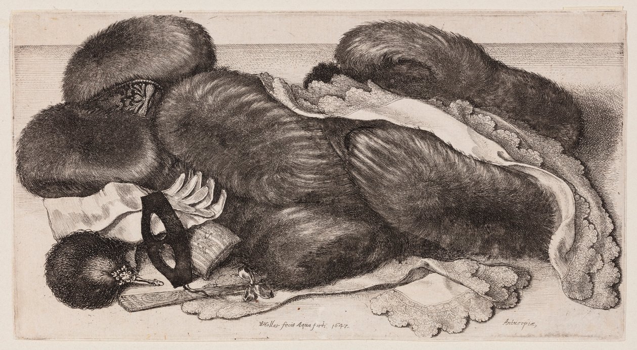 Esposizione di manicotti, guanti e sciarpe da Wenceslaus Hollar