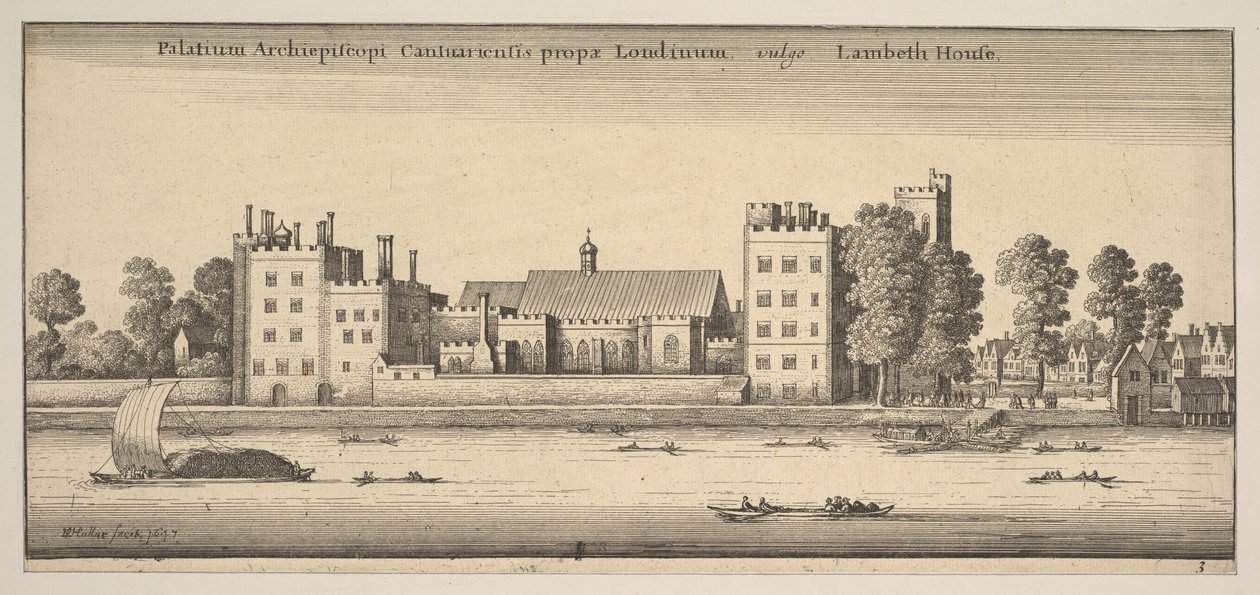 Palatium Archiepiscopi Cantuariensis prope Londinum volgarmente Lambeth House Lambeth House: P..., 1647 da Wenceslaus Hollar