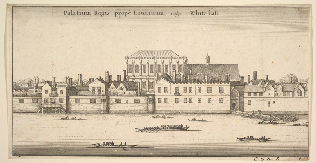 Palatium Regis prope Londinum, volgarmente Palazzo Reale di Whitehall, Londra, ca. 1647 da Wenceslaus Hollar