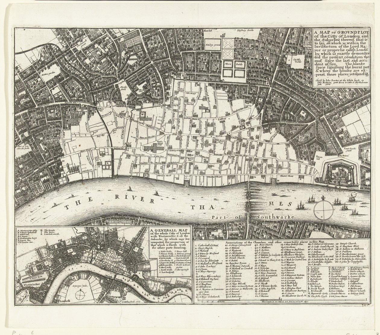 Pianta di Londra dopo il grande incendio del 1666 da Wenceslaus Hollar