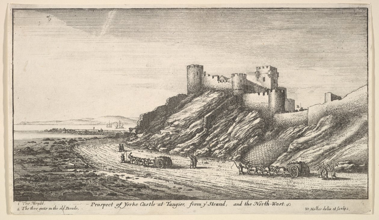 Prospettiva del castello di Yorke a Tangeri, dalla spiaggia e il nord-ovest, 1669-73 da Wenceslaus Hollar