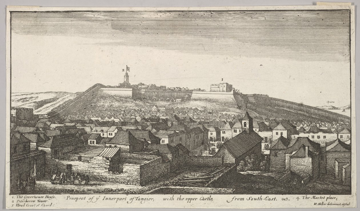 Prospettiva della parte interna di Tangeri, con il castello superiore, da sud-est da Wenceslaus Hollar